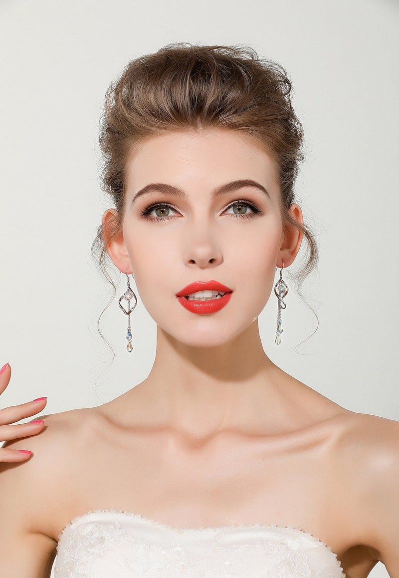 SBLING Platinum-Plated Color Change Multi-Teardrop Earrings Made with Aurora Borealis Austrian Crystals (5.0 cttw) - Image 4